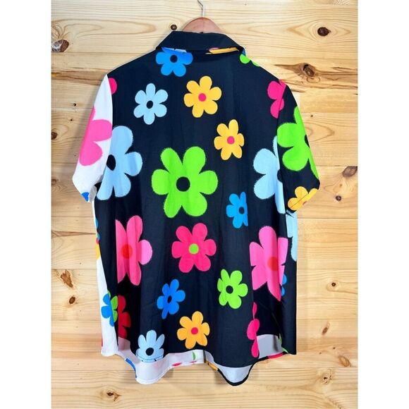 Joress Curve Shein Women's Size 1X Floral Print Colorblock Short Sleeve Button U - Picture 7 of 10